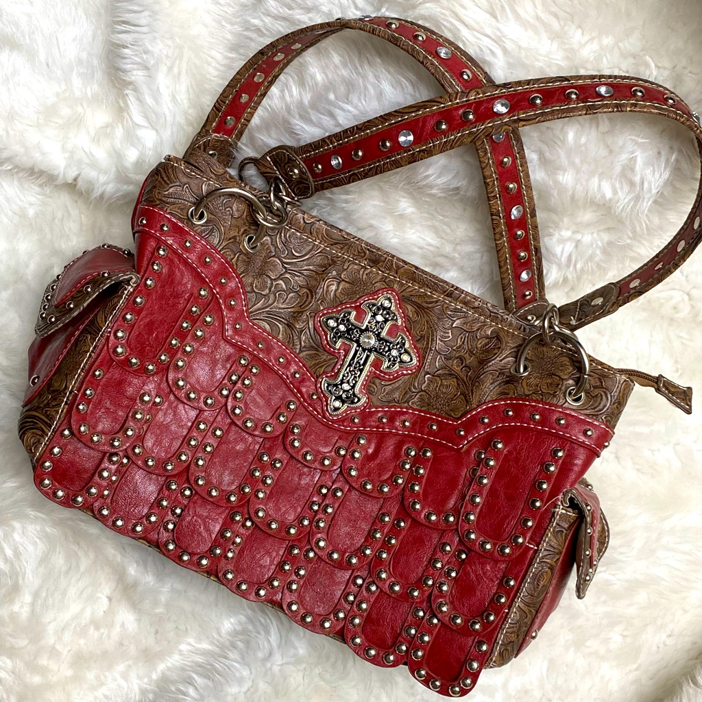 Vegan Leather Red Cross Handbag